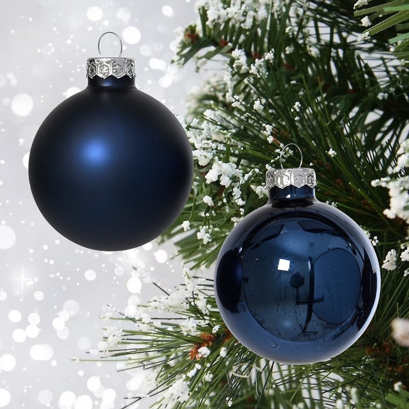 10 Night Blue Glass Baubles Christmas Tree Decorations Round 6cm