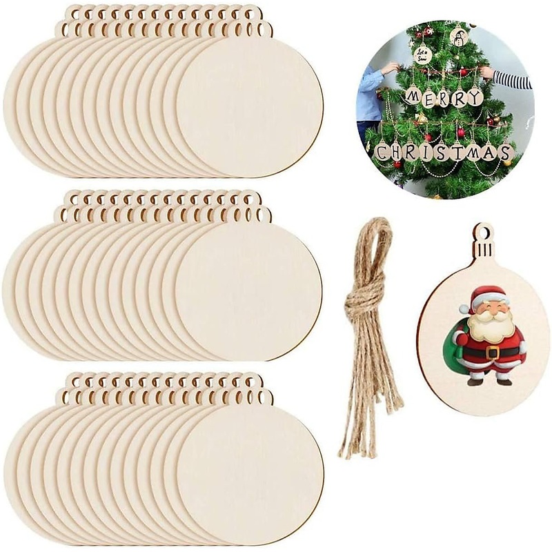 100 Pcs Wooden Baubles for Crafting Christmas Baubles Blanks Round Slices Blanks Wooden Christmas Tree Hanging Decorations Wood