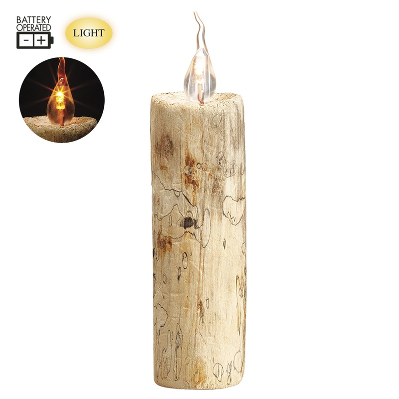 7.09" Battery Operated Wood Faux Candle Natural