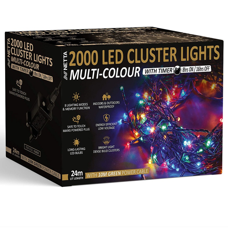 2000 LED Cluster String Lights 24M Indoor/Outdoor Christmas Lights - Multi-Colour