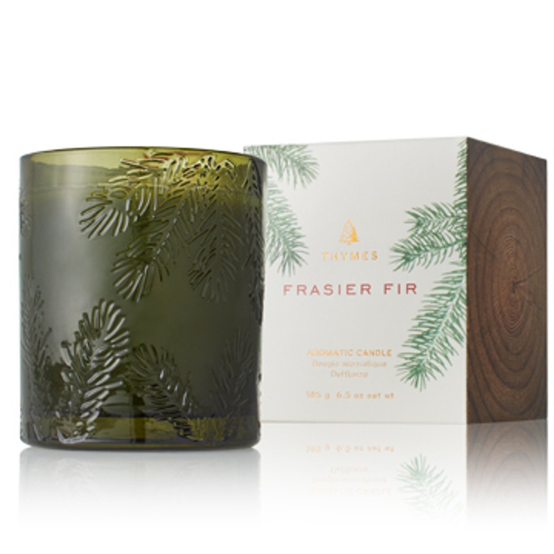 Thymes Frasier Fir Molded Green Glass Poured Candle 6.5 oz.