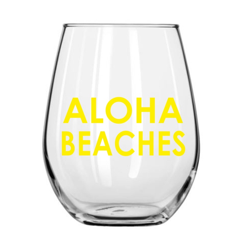"Aloha Beaches" 18 oz Stemless Wine Glass