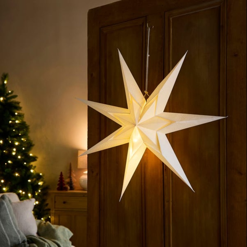 White Light Up Paper Star Hanging Decoration