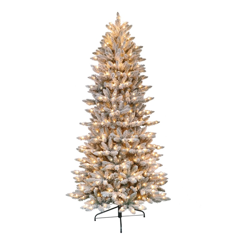 Puleo International 9 ft. Slim Incandescent 800 ct Flocked Frasier Fir Christmas Tree