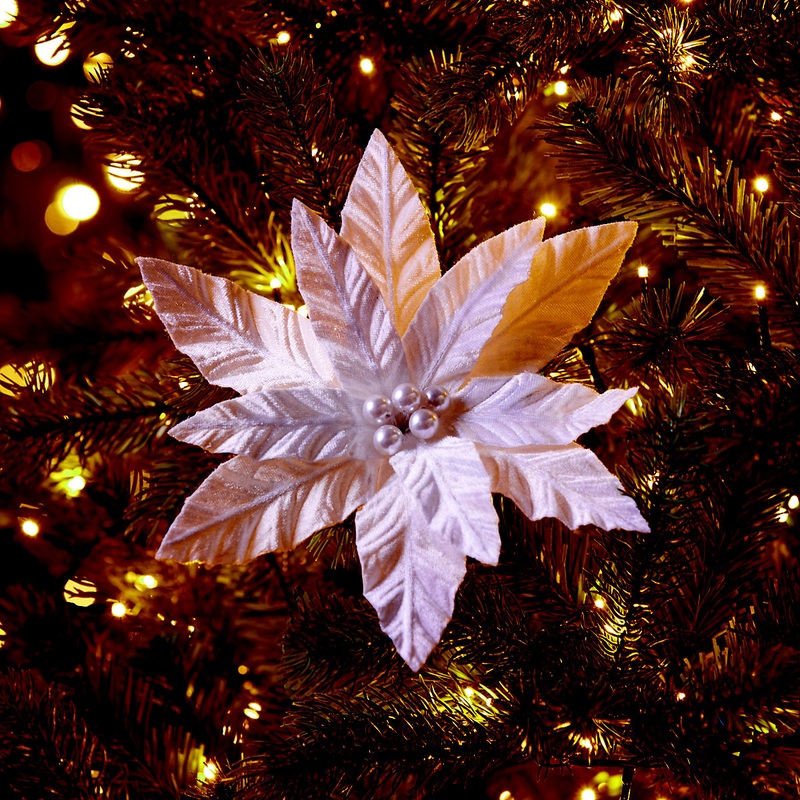 White Poinsettia Christmas Clip