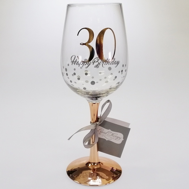 30th Happy Birthday Rose Gold Stem Wine Glass