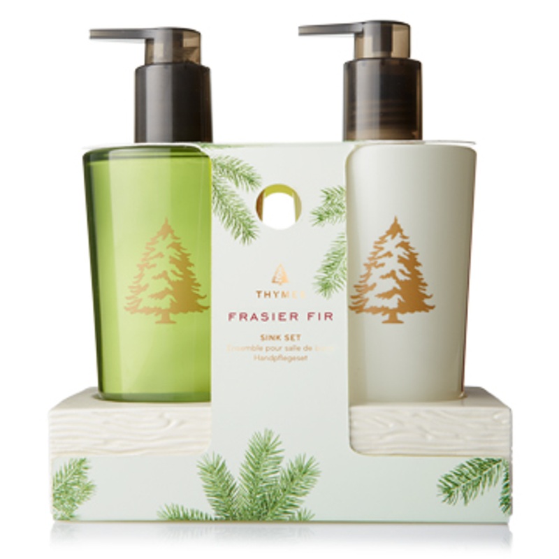 Thymes Frasier Fir Sink Set with Ceramic Caddy 8.25 oz.each