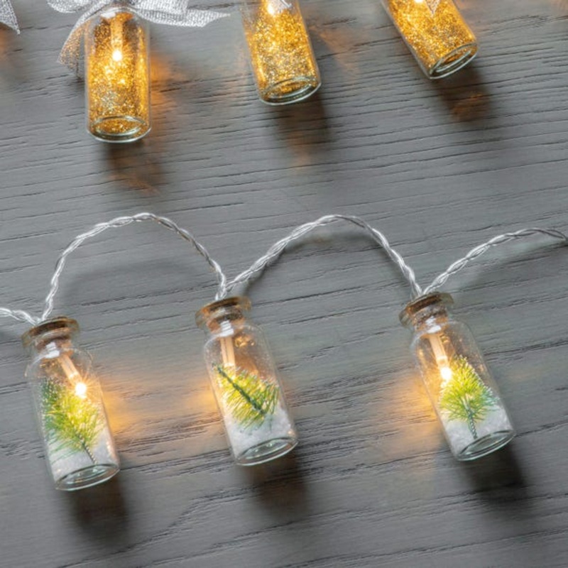 10 LED Amber String Lights with Pine Trees in Jars