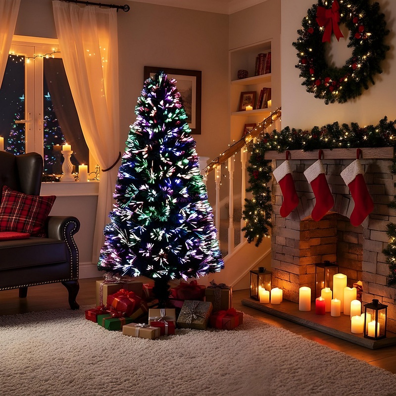 Shatchi 6Ft/180cm Multicolour Fibre Optic Christmas Tree LED Pre-Lit