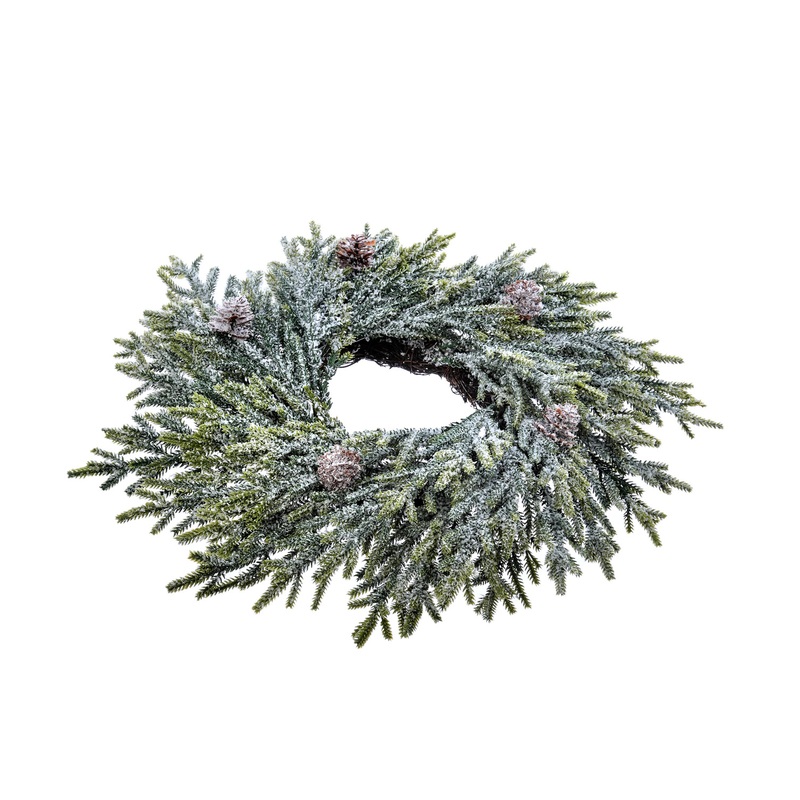 Frosted Mini Fir With Cones Candle Ring 12"