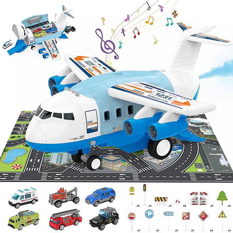 ransport Cargo Airplane Car Track Toy Set with Music Lights and Spray Includes Car Accessories and Map