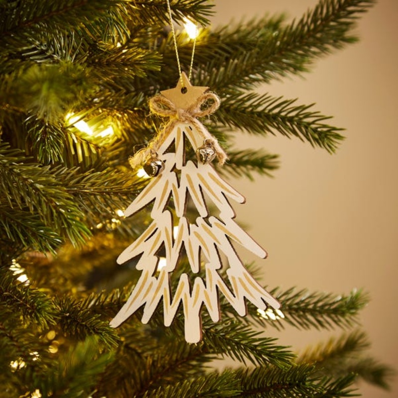 Wooden Tree with Gold Star Hanging Decoration