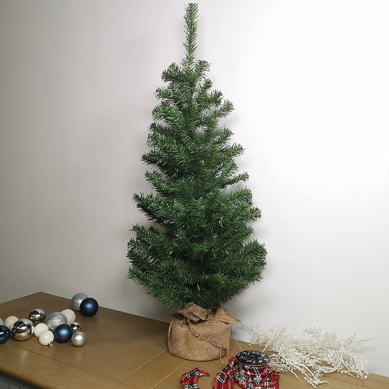 3ft (90cm) Mini Plain Green PVC Christmas Tree in a Jute Bag