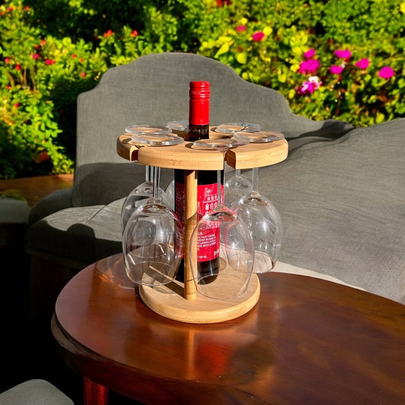Bamboo Wine Glass and Bottle Holder | Circle