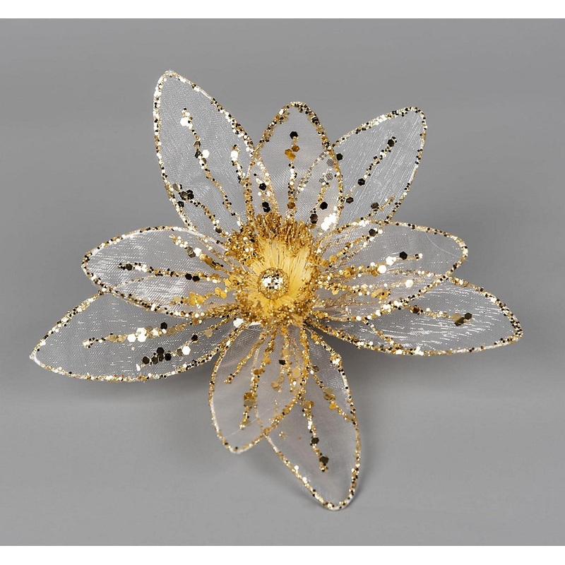 16cm Gold Poinsettia Poinsettia Flower - Christmas Tree Decoration
