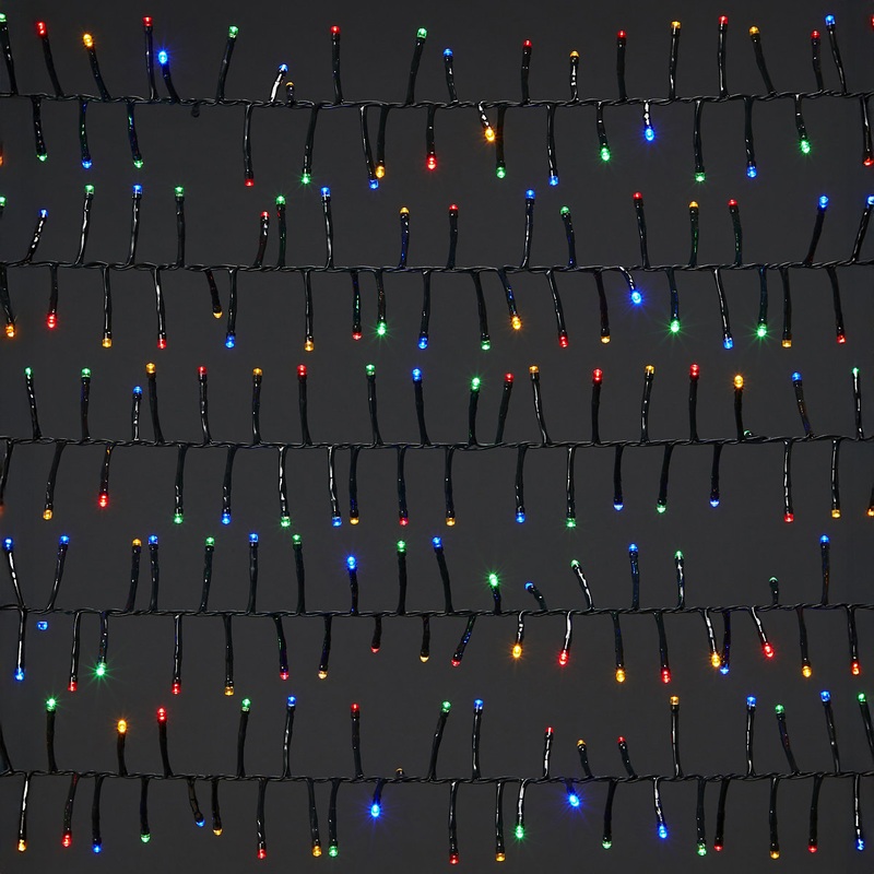 1000 Multicolour Cluster LED String lights With timer function & 25m Green cable