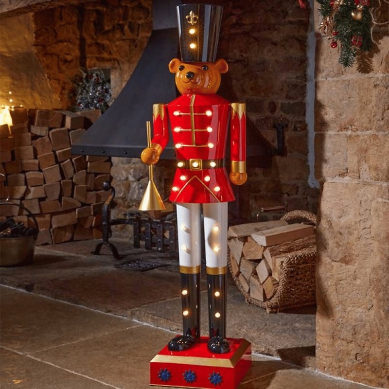 1.2m (4ft) Battery Powered Light up Metal Giant Christmas Teddy Nutcracker Decoration with LEDs