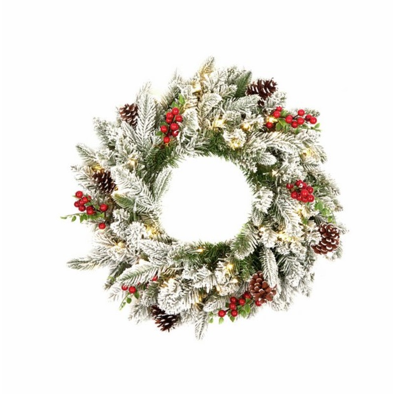 Premier60cm PrelitSnowberry Pine 50 LED ChristmasWreath