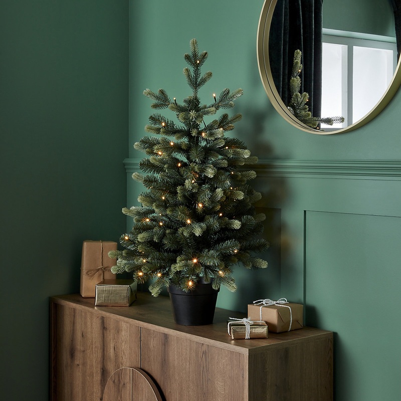 3ft Slim Olber Warm white LED Potted Pre-lit Artificial Christmas tree - Green