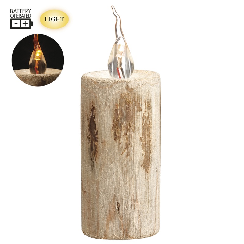 5.11" Battery Operated Wood Faux Candle Natural