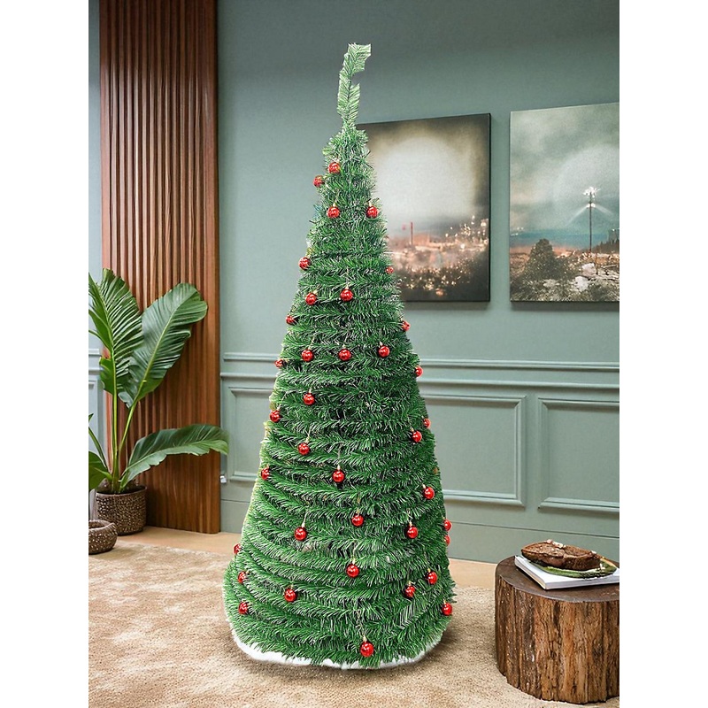 Unlit Pop up Christmas Tree with Red Baubles - 6ft/180cm