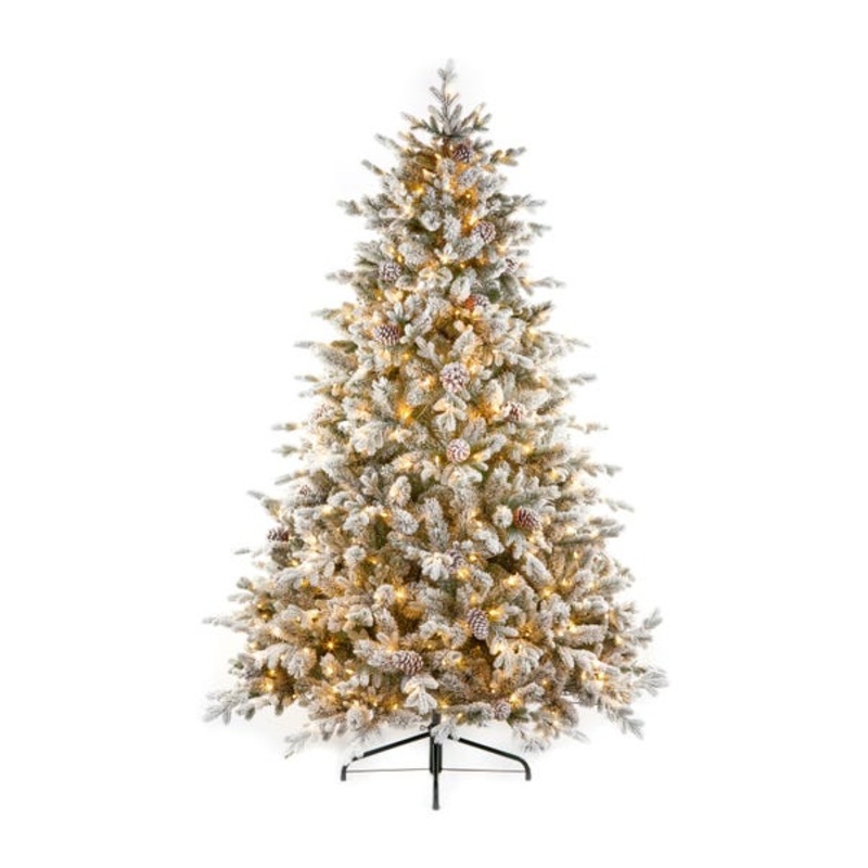 6.5ft Pre-Lit 500 LED Dorchester Snowy Flocked Christmas Tree with Pine Cones