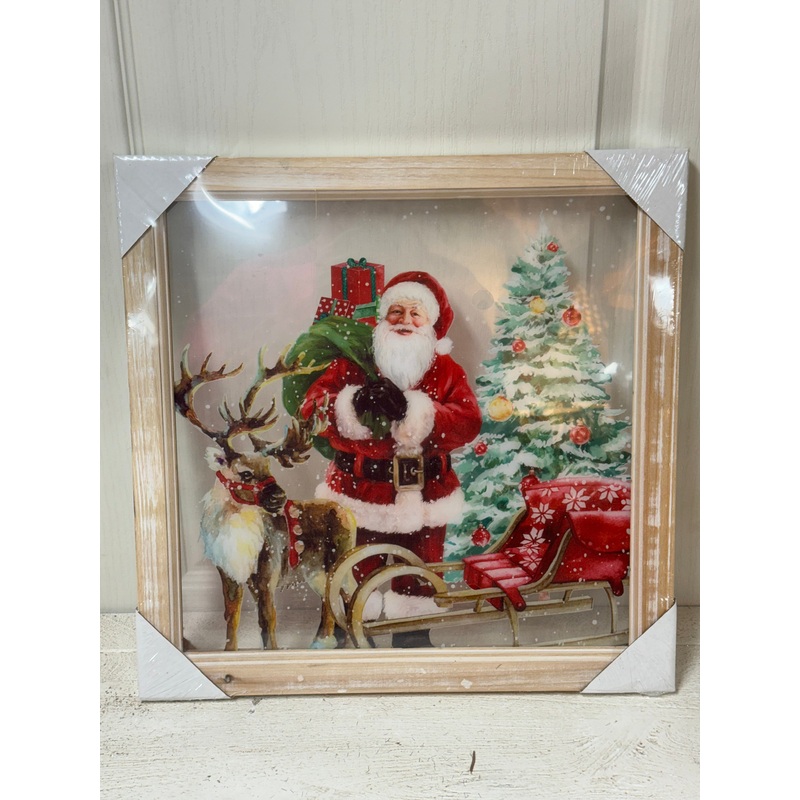15 Inch By 15 Inch Acrylic Wall Art With Santa With Reindeer And Sleigh