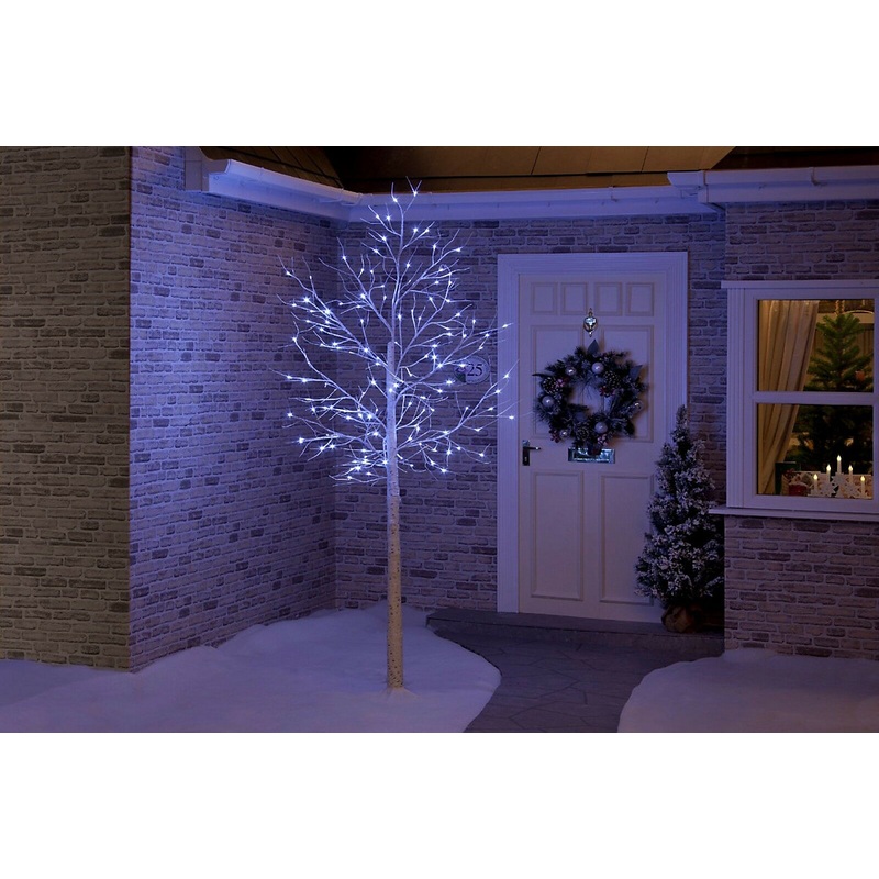 Snowtime Pre-Lit LED Birch Tree Snow Flocked Christmas Lights Indoor/Outdoor Ice White 1.5m