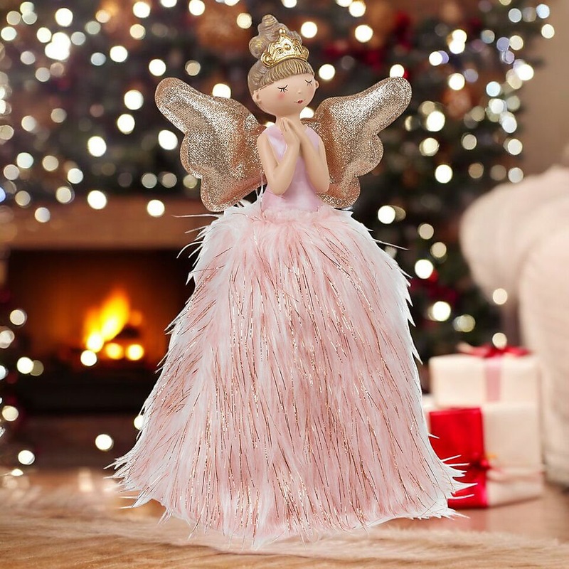 URBNLIVING 38cm Height Pink Angel with LEDs Christmas Holidays Fairy Art Ornament Bedroom & Home Decor