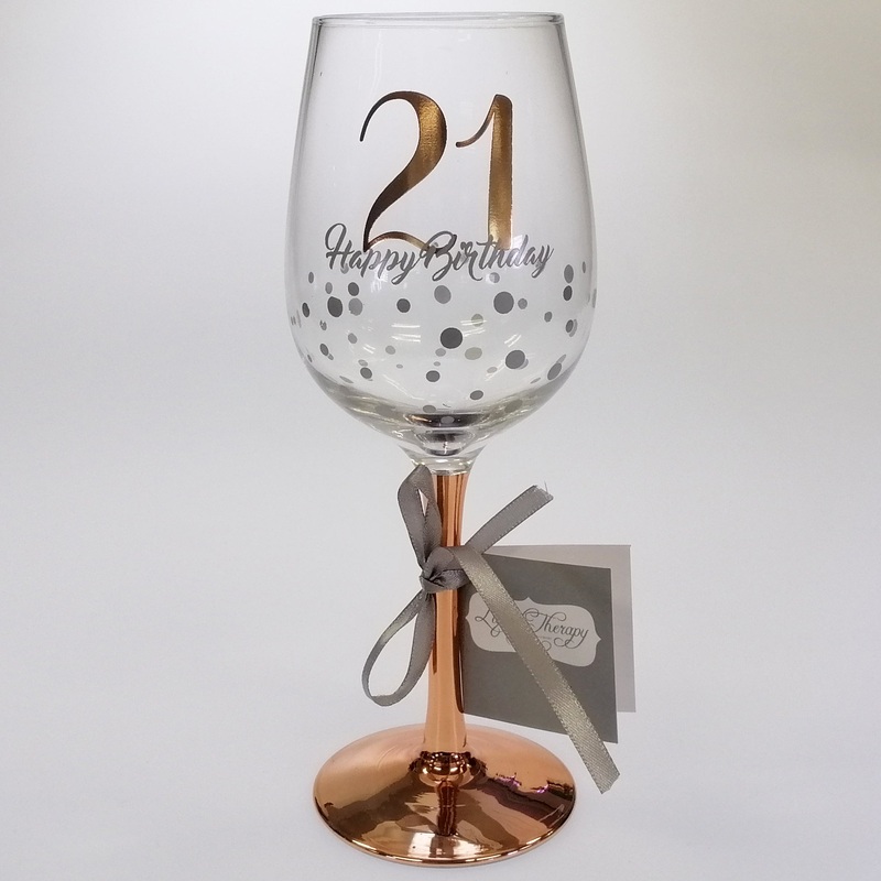 21st Happy Birthday Rose Gold Stem Wine Glass