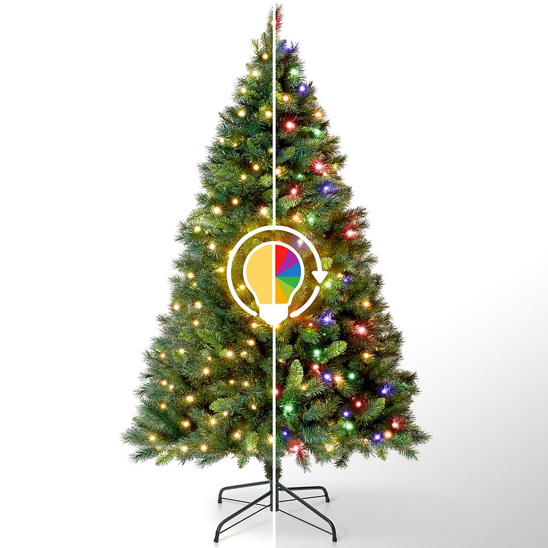 VeryMerry 5FT Pre Lit Christmas Tree 2in1 Dual-Color - Warm White/Multi Colour 200 LED Lights with Auto-Off Timer, 9 Lighting Mode