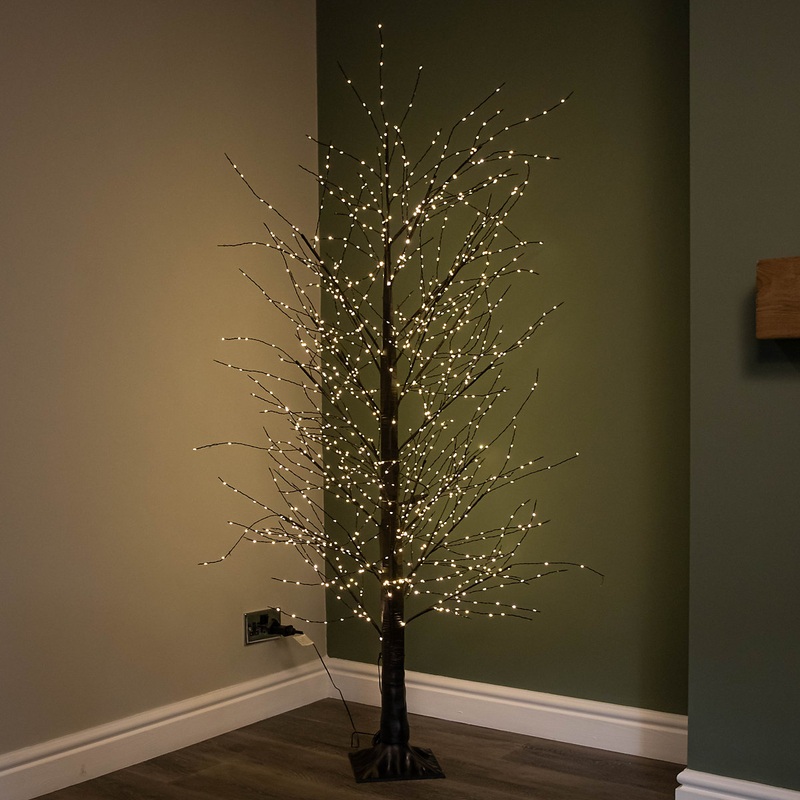 6ft (1.8m) Light up Black Micro Dot Christmas Tree with 1300 Static & Twinkling Warm White LEDs