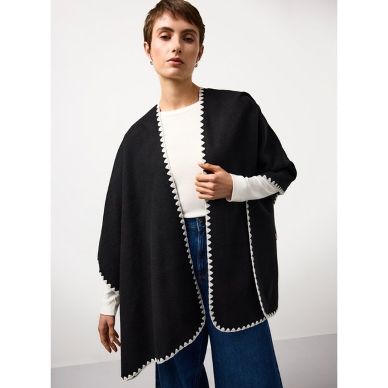 Black Blanket Stitch Cape One Size