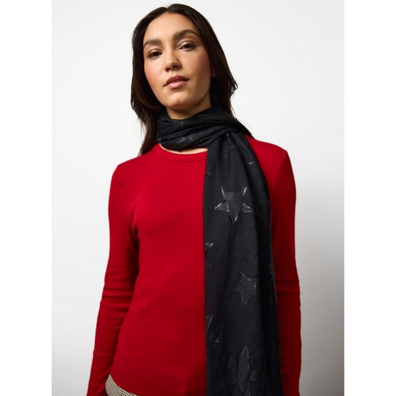 Black Jacquard Sparkle Star Lightweight Scarf One Size