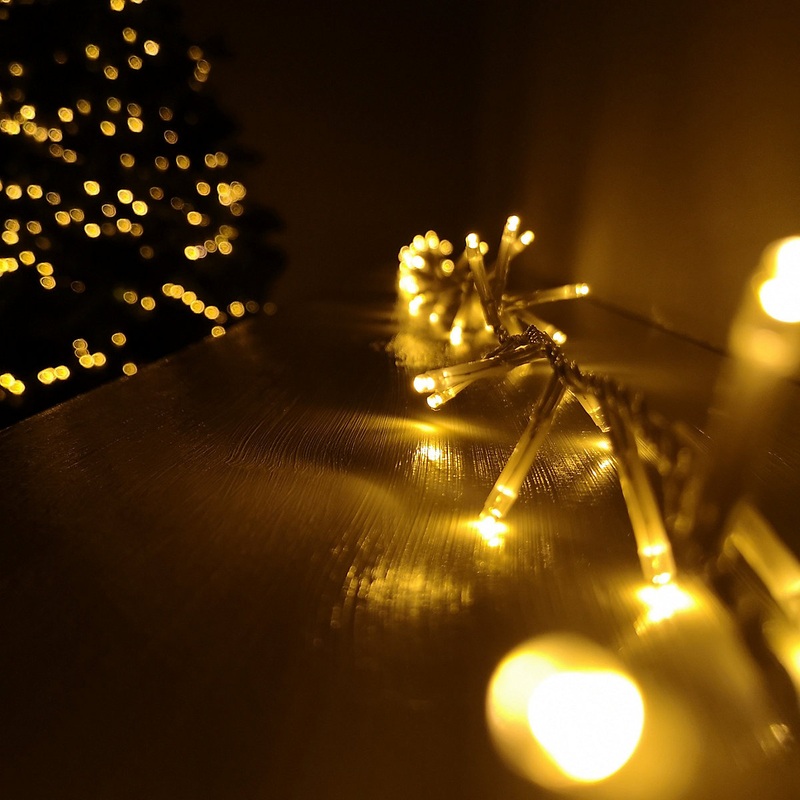 1000 LED 25m  Indoor Outdoor Christmas Multi Function Mains Operated String Lights with Timer & Clear Cable in Vintage Gold