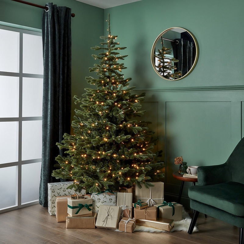 7ft Full Nordmann Warm white LED Pre-lit Artificial Christmas tree - Green