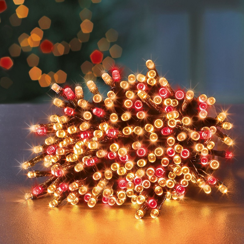 1000 LED Christmas Tree Lights 7ft Tree Multi Action Timer Red Vintage Gold 25M