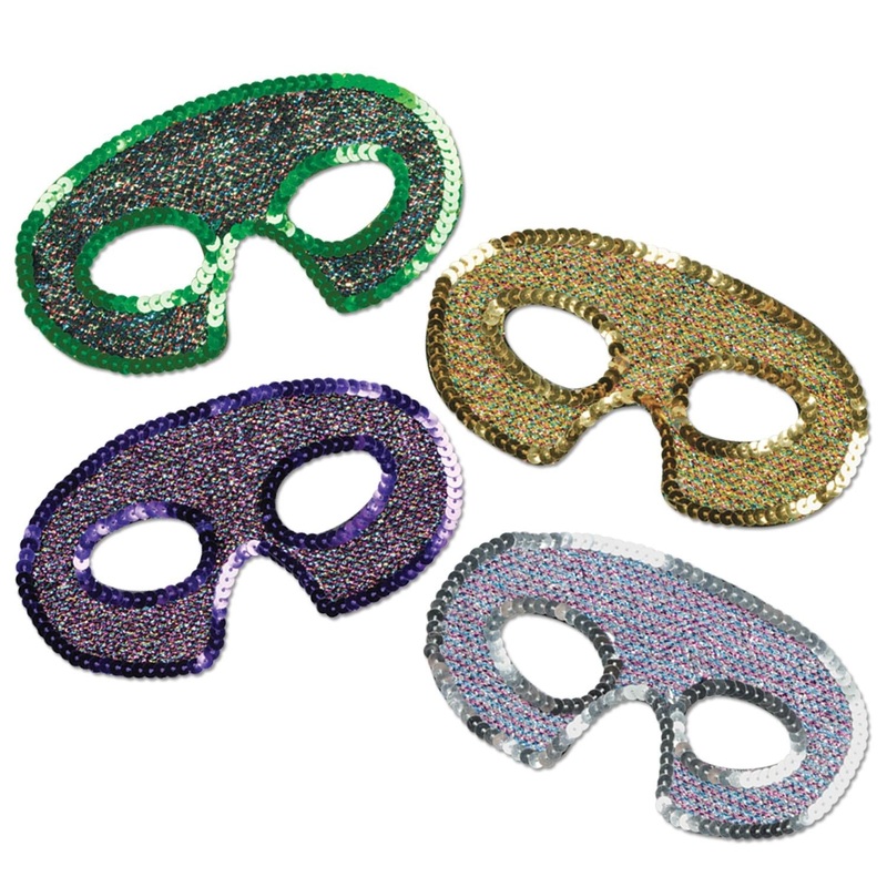 12 Pack Bulk Mardi Gras Sequin-Lame Half Masks