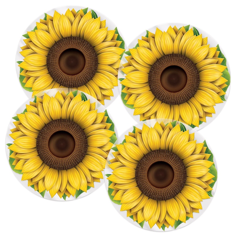 48 Pack Bulk Plastic Sunflower Round Party Placemats