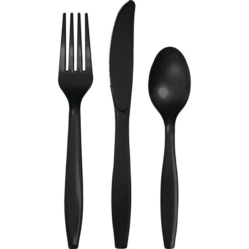 Black Assorted Plastic Cutlery (18/Pkg)