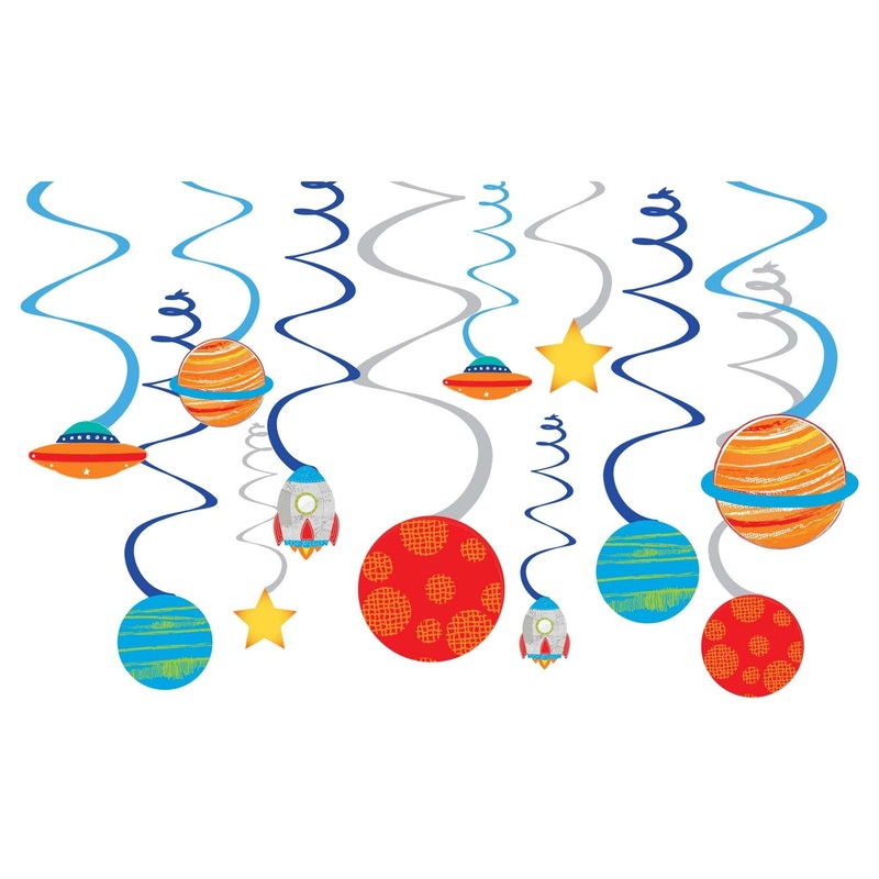 Blast Off Birthday Foil Swirl Decorations