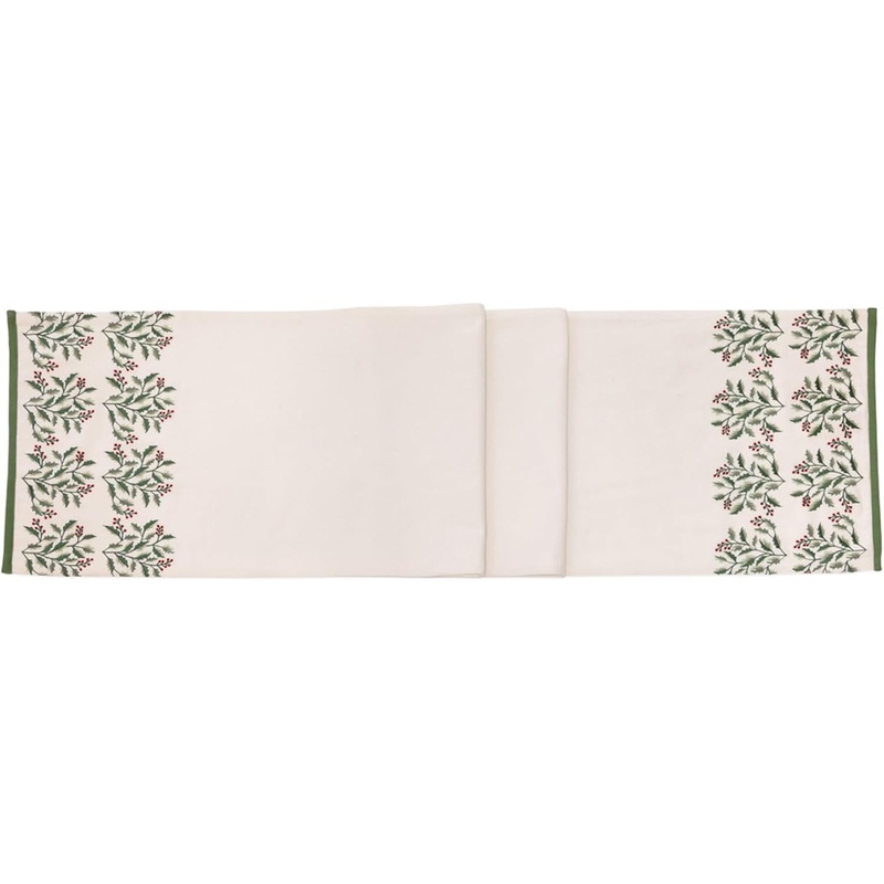 Cotton Table Runner Dining Room Tabletop Decorations for Home and Tablescapes, 14" x 72", Holly