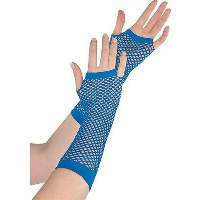 Long Blue Fishnet Gloves Deluxe
