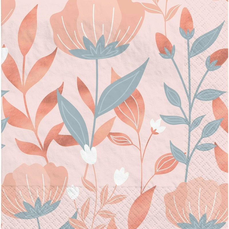 Rose Gold Floral Luncheon Napkins