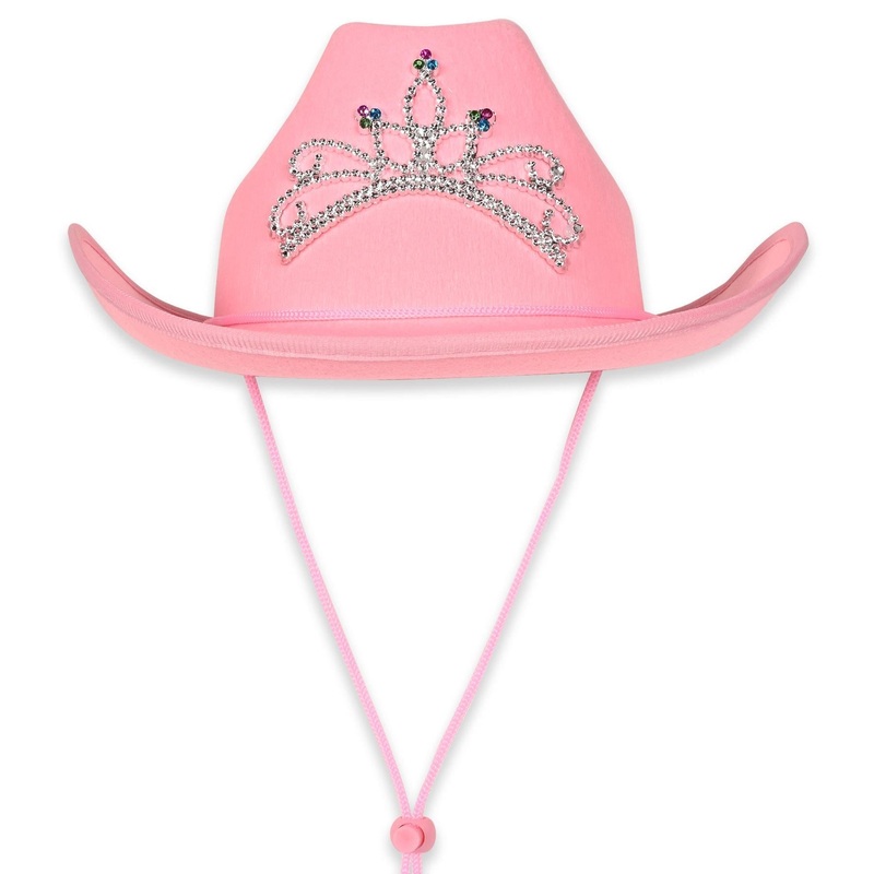 6 Pack Bulk Pink Felt Cowgirl Hat with Tiara