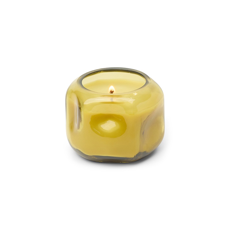Basalt Organic Shaped Tinted Glass Candle: Tobacco & Patchouli 5 oz. (Yellow)