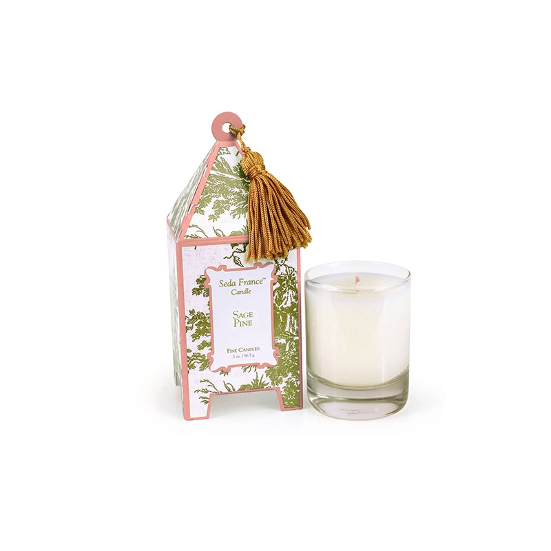 Mini Toile Pagoda Box Candle: Sage Pine