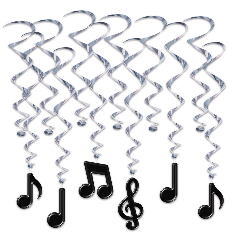 72 Pack Bulk Musical Notes Party Whirls - black