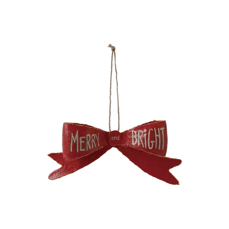 "Merry and Bright" Metal Bow Ornament