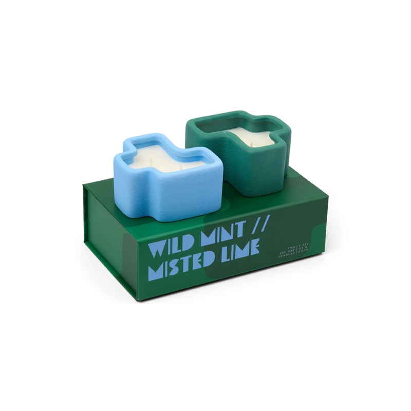 Jigsaw Ceramic Vessel Candles (Set of 2): Wild Mint & Misted Lime
